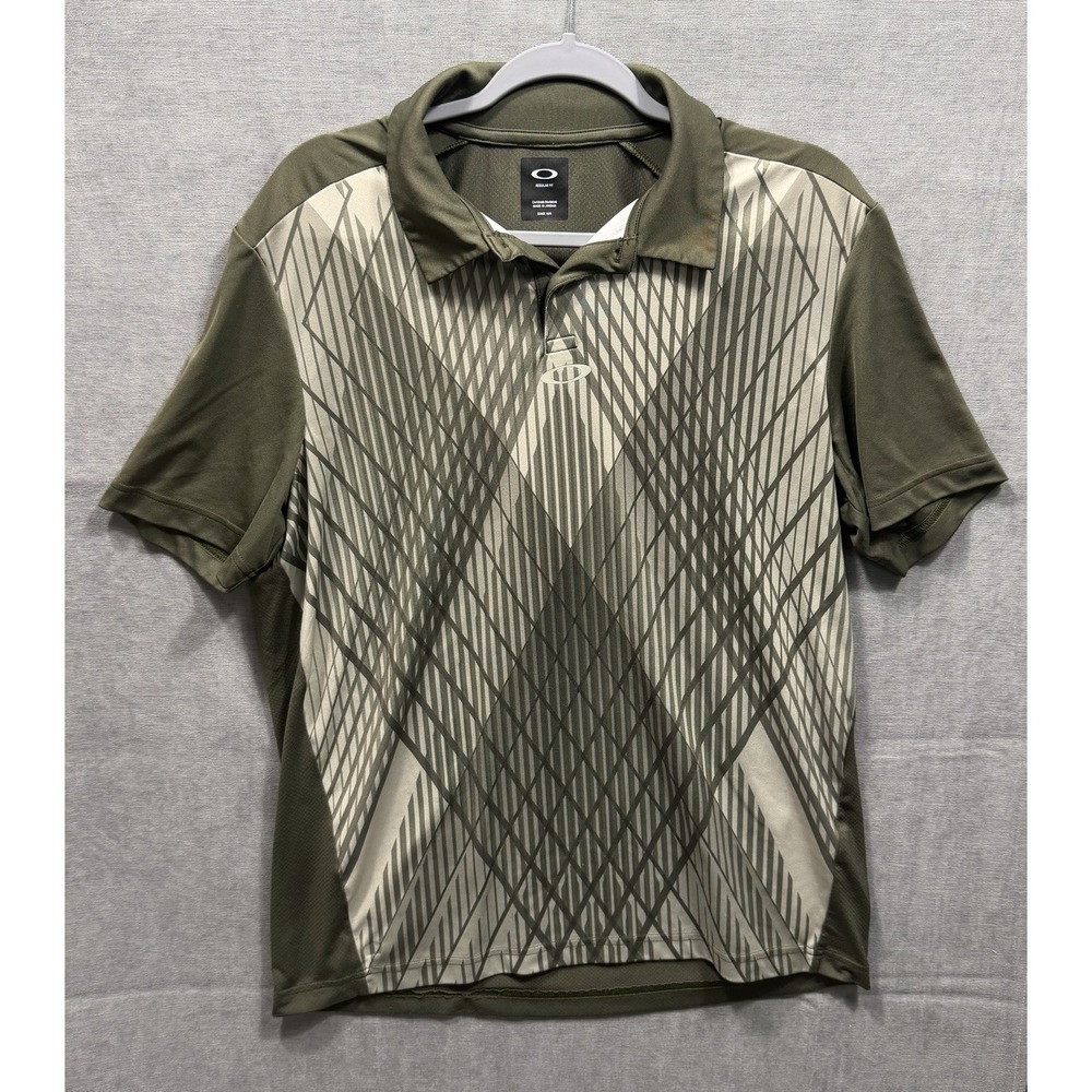 Oakley Polo Shirt Mens Green Argyle Print Golf Performance Regular Fit Large
